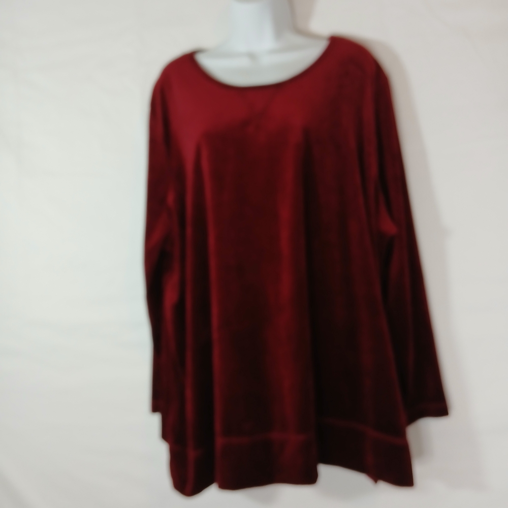 Women Within Top Maroon Velvet Velore Round neck sz 2X holiday office party